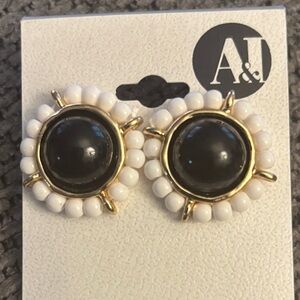 A&I Black & White Beaded Gold-Trim Earrings.